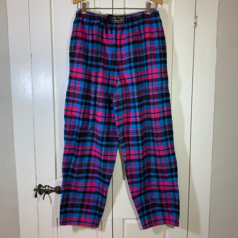Vermont Flannel Co Pink Blue Purple Plaid Organic Cotton Pajama Pants Medium